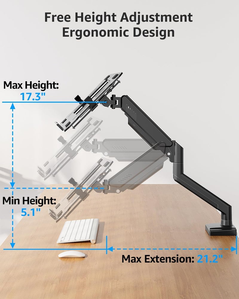 MOUNTUP Laptop Stand for Desk, 2-in-1 Monitor Mount with Laptop Tray Holds 2.2-22lbs, Adjustable Laptops Arm Mount for Max 17" Notebook & 32" Monitor, Laptops Desk Arm with Clamp/Grommet - Image 4